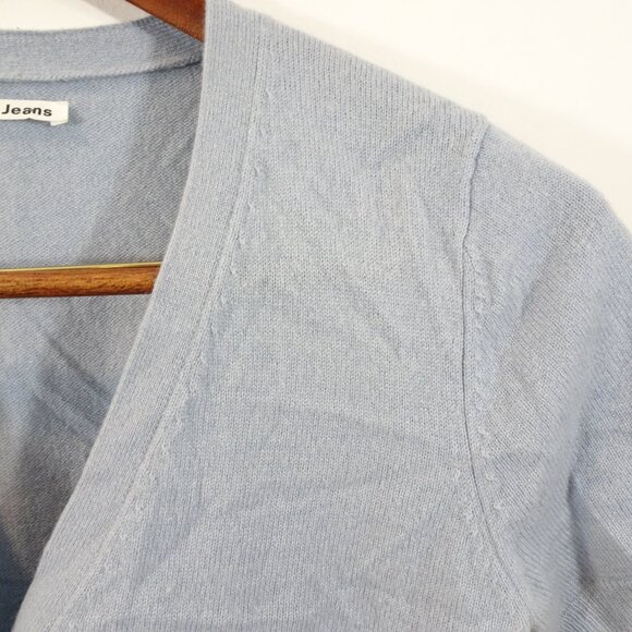 Reformation Cashmere V-Neck Cardigan Sweater Sky Blue Button L Short Sleeve - Picture 5 of 8